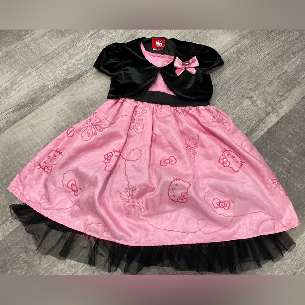 Hello Kitty Dress Girls 6x Pink/ Black Sequins Formal Casual Like New
